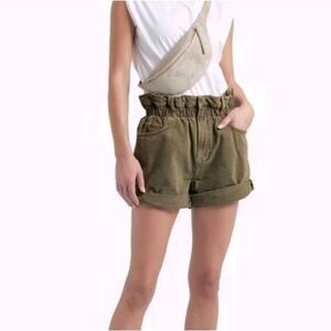 FRAME Paperbag Denim‎ Jean Shorts Olive Green Washed Moss High Waist Size Medium
